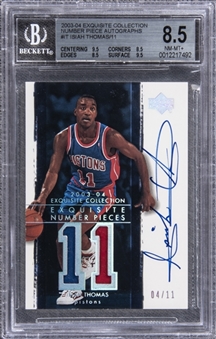 2003-04 UD "Exquisite Collection" Number Piece Autographs #IT Isiah Thomas Signed Game Used Patch Card (#04/11) - BGS NM-MT+ 8.5/BGS 9